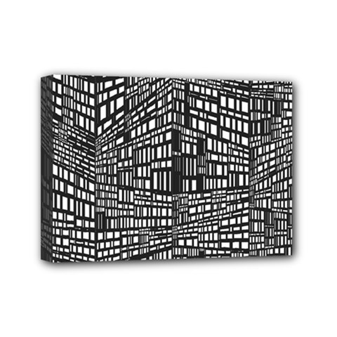 Plaid Black White Mini Canvas 7  X 5  by Mariart