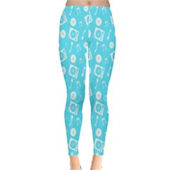 Record Blue Dj Music Note Club Leggings  by Mariart