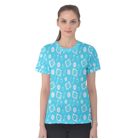 Record Blue Dj Music Note Club Women s Cotton Tee by Mariart