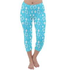 Record Blue Dj Music Note Club Capri Winter Leggings  by Mariart