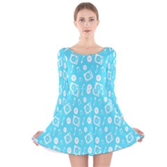 Record Blue Dj Music Note Club Long Sleeve Velvet Skater Dress by Mariart