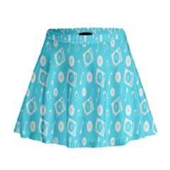 Record Blue Dj Music Note Club Mini Flare Skirt by Mariart