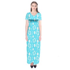 Record Blue Dj Music Note Club Short Sleeve Maxi Dress by Mariart