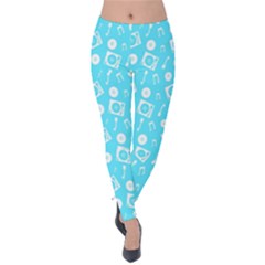 Record Blue Dj Music Note Club Velvet Leggings