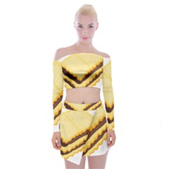 Sandwich Biscuit Chocolate Bread Off Shoulder Top With Skirt Set