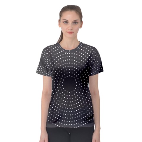 Round Stitch Scrapbook Circle Stitching Template Polka Dot Women s Sport Mesh Tee by Mariart