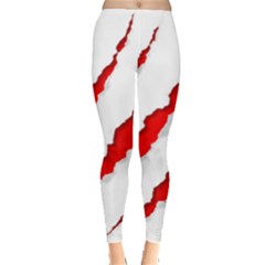 Scratches Claw Red White Leggings  by Mariart