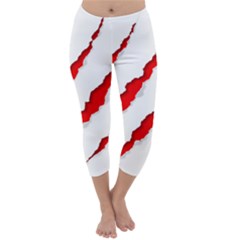 Scratches Claw Red White Capri Winter Leggings  by Mariart