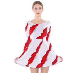 Scratches Claw Red White Long Sleeve Velvet Skater Dress by Mariart