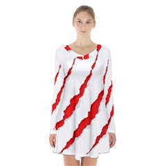 Scratches Claw Red White Long Sleeve Velvet V-neck Dress by Mariart