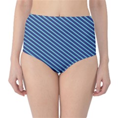 Striped  Line Blue High-waist Bikini Bottoms by Mariart