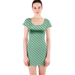 Striped Green Short Sleeve Bodycon Dress by Mariart