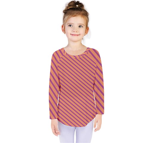 Striped Purple Orange Kids  Long Sleeve Tee by Mariart