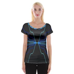 Sine Squared Line Blue Black Light Women s Cap Sleeve Top