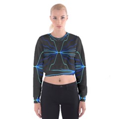 Sine Squared Line Blue Black Light Women s Cropped Sweatshirt by Mariart