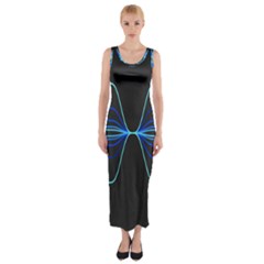 Sine Squared Line Blue Black Light Fitted Maxi Dress by Mariart