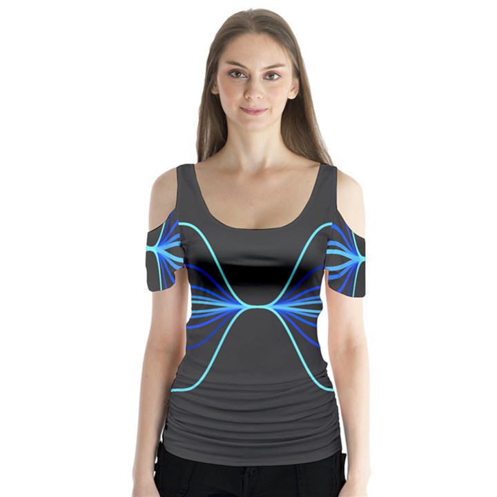 Sine Squared Line Blue Black Light Butterfly Sleeve Cutout Tee 