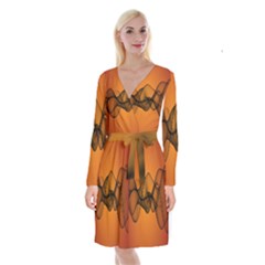 Transparent Waves Wave Orange Long Sleeve Velvet Front Wrap Dress