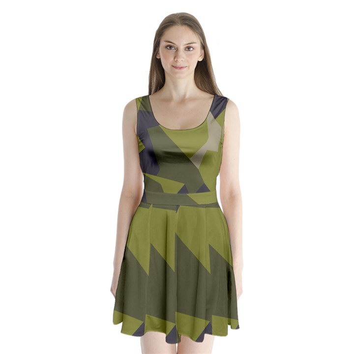 Unifom Camuflage Green Frey Purple Falg Split Back Mini Dress 