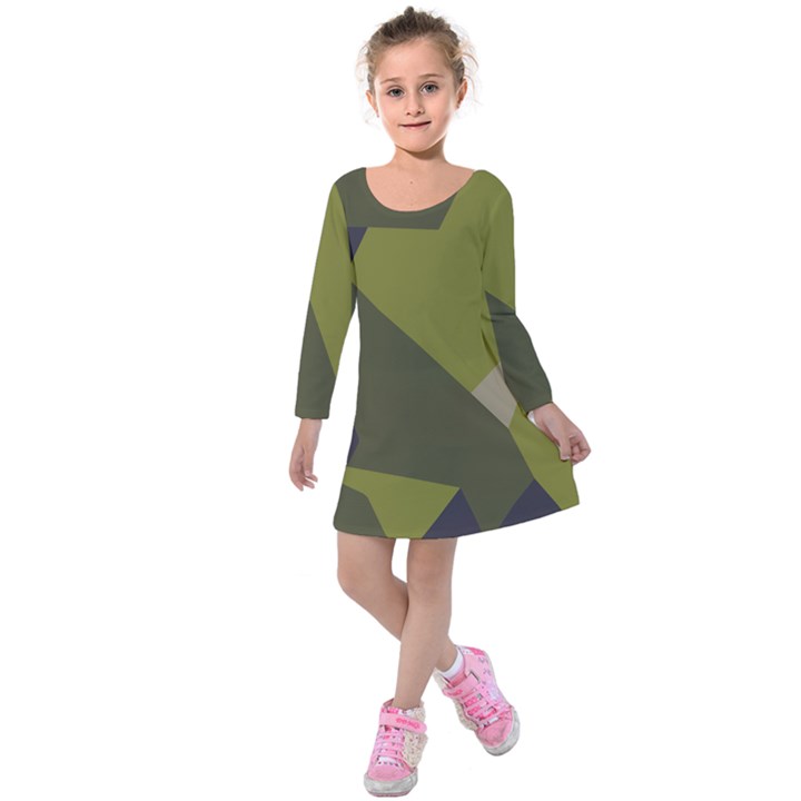 Unifom Camuflage Green Frey Purple Falg Kids  Long Sleeve Velvet Dress