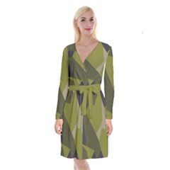 Unifom Camuflage Green Frey Purple Falg Long Sleeve Velvet Front Wrap Dress