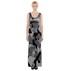 Urban Initial Camouflage Grey Black Maxi Thigh Split Dress by Mariart