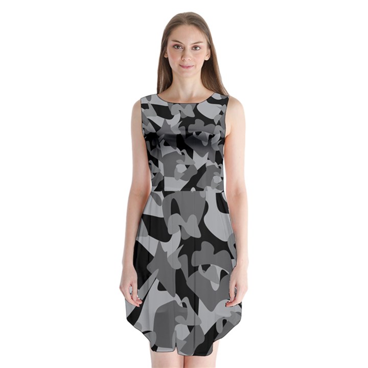 Urban Initial Camouflage Grey Black Sleeveless Chiffon Dress  