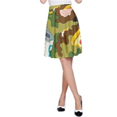 Urban Camo Green Brown Grey Pizza Strom A-line Skirt by Mariart