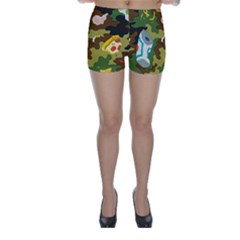 Urban Camo Green Brown Grey Pizza Strom Skinny Shorts by Mariart