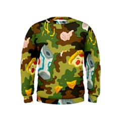 Urban Camo Green Brown Grey Pizza Strom Kids  Sweatshirt by Mariart