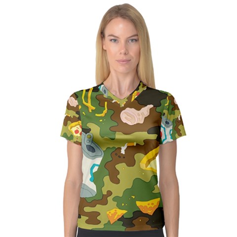 Urban Camo Green Brown Grey Pizza Strom Women s V-neck Sport Mesh Tee by Mariart