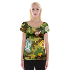 Urban Camo Green Brown Grey Pizza Strom Women s Cap Sleeve Top by Mariart