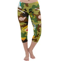 Urban Camo Green Brown Grey Pizza Strom Capri Yoga Leggings by Mariart