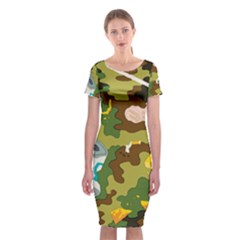 Urban Camo Green Brown Grey Pizza Strom Classic Short Sleeve Midi Dress by Mariart