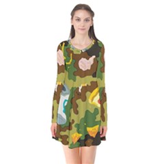 Urban Camo Green Brown Grey Pizza Strom Flare Dress by Mariart