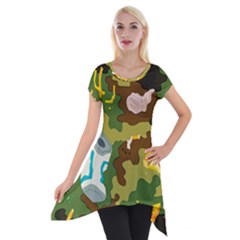 Urban Camo Green Brown Grey Pizza Strom Short Sleeve Side Drop Tunic by Mariart