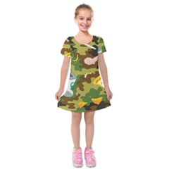 Urban Camo Green Brown Grey Pizza Strom Kids  Short Sleeve Velvet Dress by Mariart