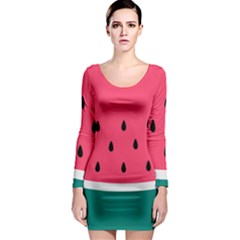 Watermelon Red Green White Black Fruit Long Sleeve Bodycon Dress by Mariart