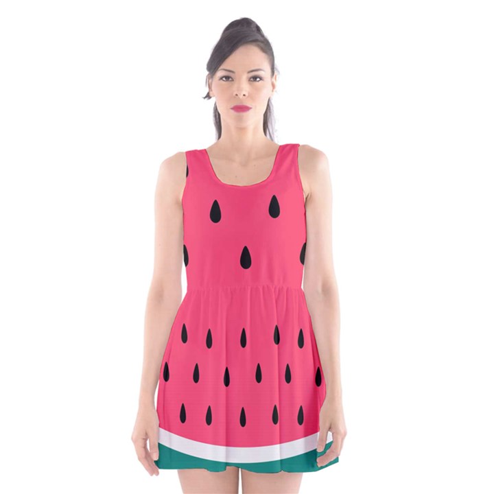 Watermelon Red Green White Black Fruit Scoop Neck Skater Dress