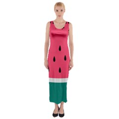 Watermelon Red Green White Black Fruit Fitted Maxi Dress by Mariart