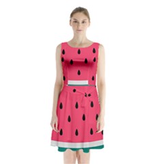 Watermelon Red Green White Black Fruit Sleeveless Chiffon Waist Tie Dress by Mariart