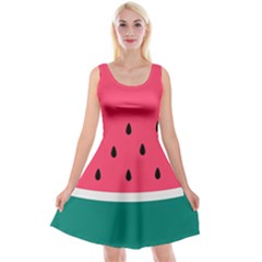 Watermelon Red Green White Black Fruit Reversible Velvet Sleeveless Dress by Mariart