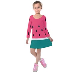 Watermelon Red Green White Black Fruit Kids  Long Sleeve Velvet Dress by Mariart