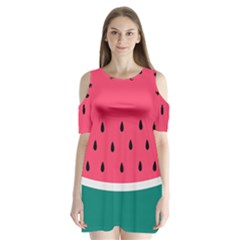 Watermelon Red Green White Black Fruit Shoulder Cutout Velvet  One Piece by Mariart