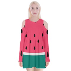 Watermelon Red Green White Black Fruit Velvet Long Sleeve Shoulder Cutout Dress by Mariart