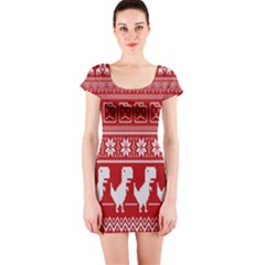 Red Dinosaur Star Wave Chevron Waves Line Fabric Animals Short Sleeve Bodycon Dress by Mariart