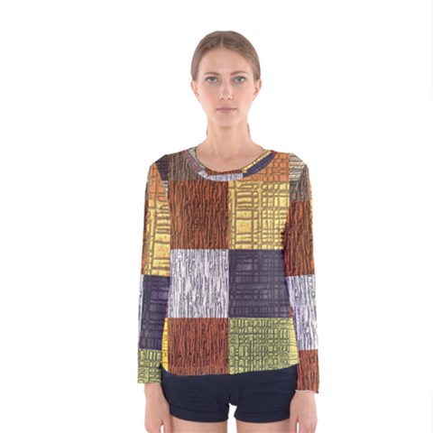 Blocky Filters Yellow Brown Purple Red Grey Color Rainbow Women s Long Sleeve Tee by Mariart