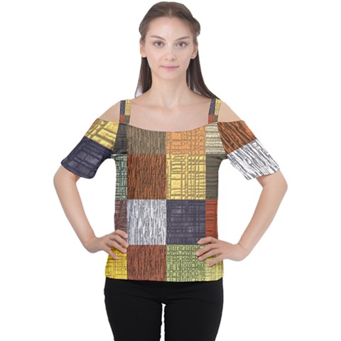 Blocky Filters Yellow Brown Purple Red Grey Color Rainbow Women s Cutout Shoulder Tee by Mariart