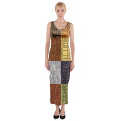 Blocky Filters Yellow Brown Purple Red Grey Color Rainbow Fitted Maxi Dress by Mariart