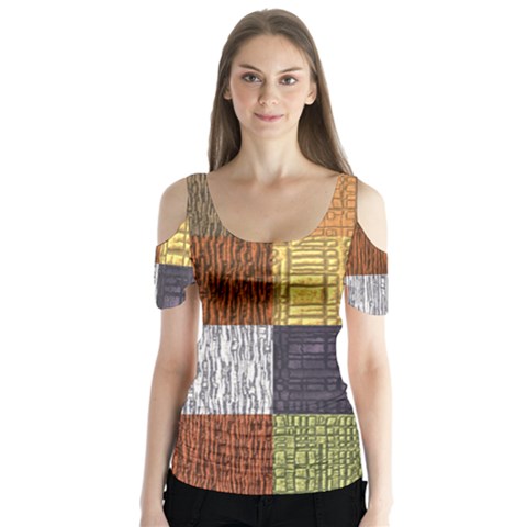 Blocky Filters Yellow Brown Purple Red Grey Color Rainbow Butterfly Sleeve Cutout Tee  by Mariart